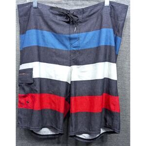 O'NEILL Mens Board Shorts - Red/White/Blue/Gray Stripe, Tie Front, Size 36